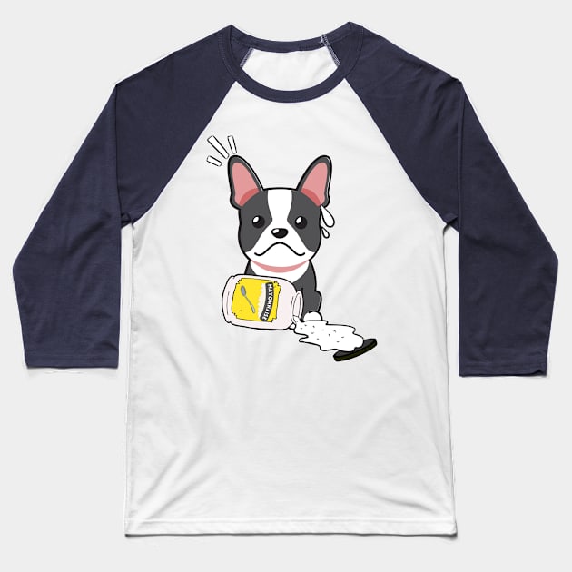 Cute French Bulldog spilled a jar of mayonnaise Baseball T-Shirt by Pet Station